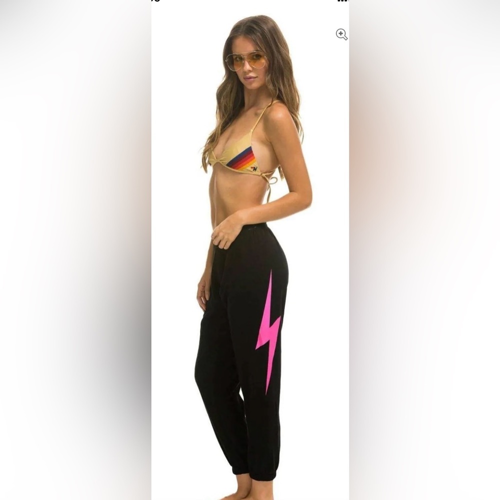 NWT Aviator Nation black & hot pink lightning bolt sweatpants M